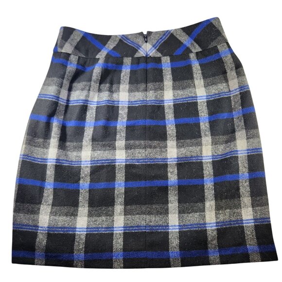 Talbots skirt Plaid Wool Blend Pencil Sz 10 Black Gray Blue career professional - Picture 2 of 6